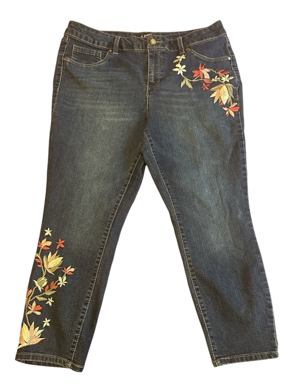 d. jeans Womens Vintage Cropped Jeans with Floral Embroidery Size 14p